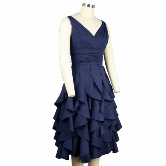 Savannah Ruffle Dress Navy - Picture 2 of 4